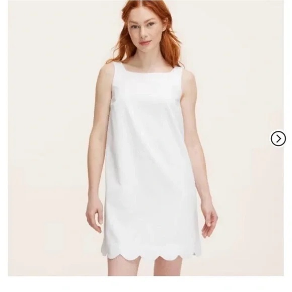 White Sleeveless Dress with Scalloped Hem - Picture 1 of 4